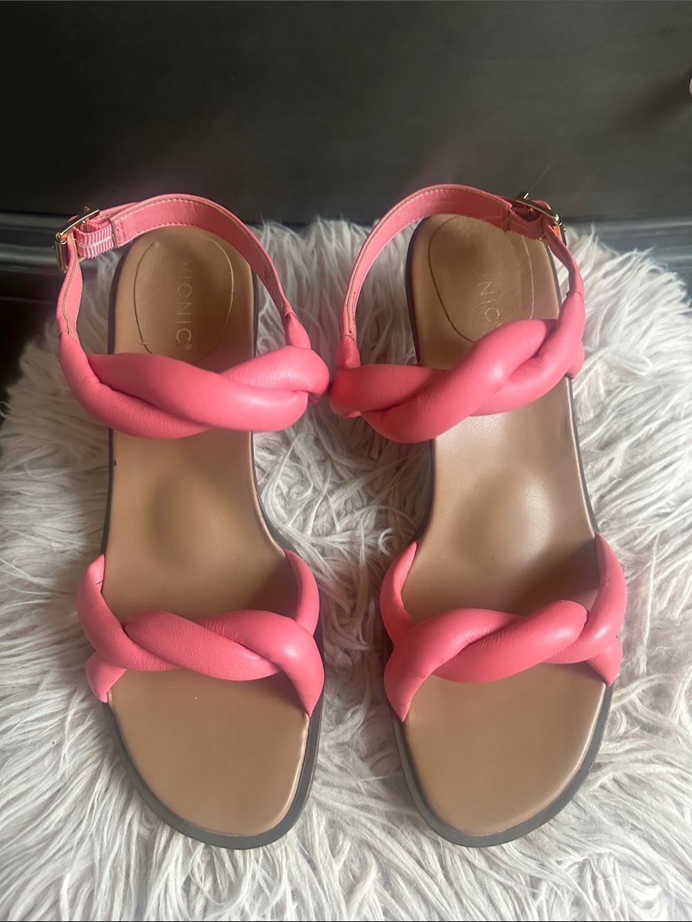 Vionic Coral Pink Braided Strap Sandals
